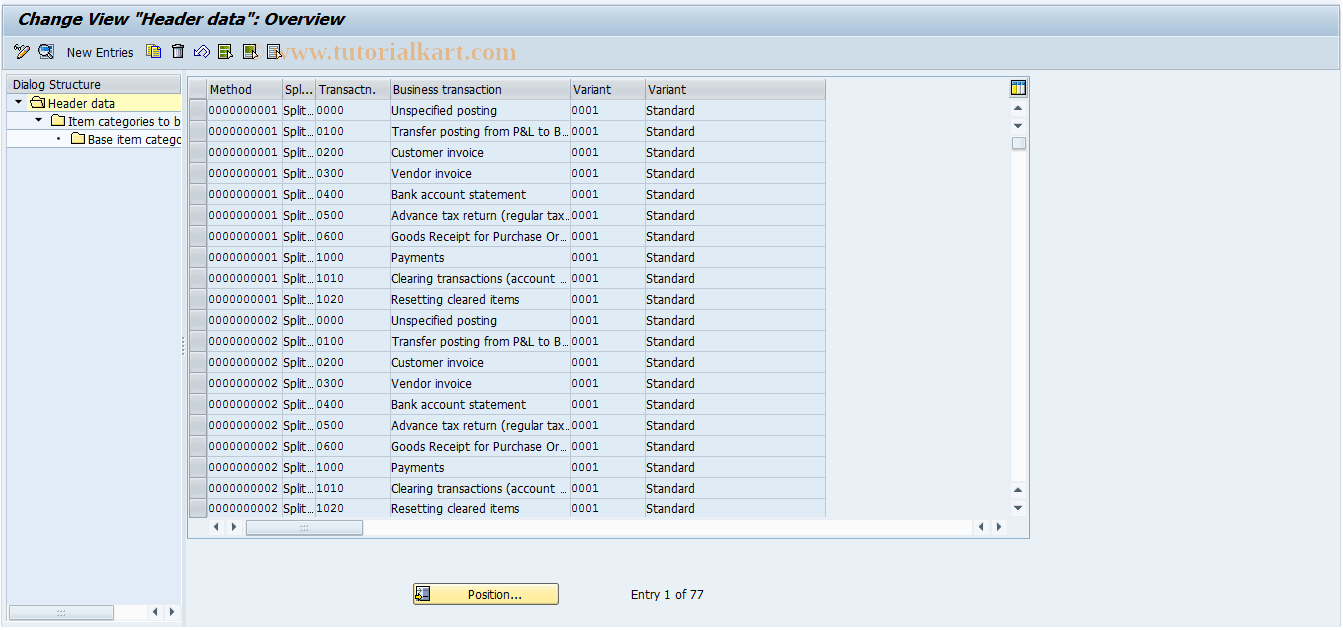 SAP TCode GSP_RD - Define Split Rule