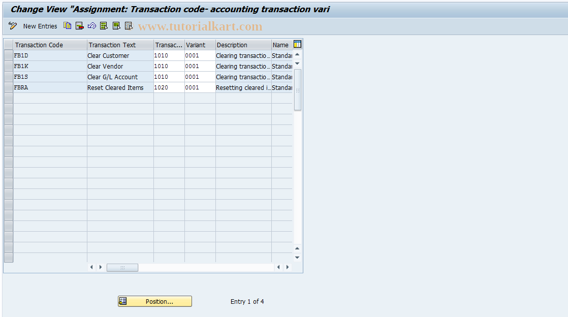 SAP TCode GSP_VZ1 - Transaction->process variants assignment