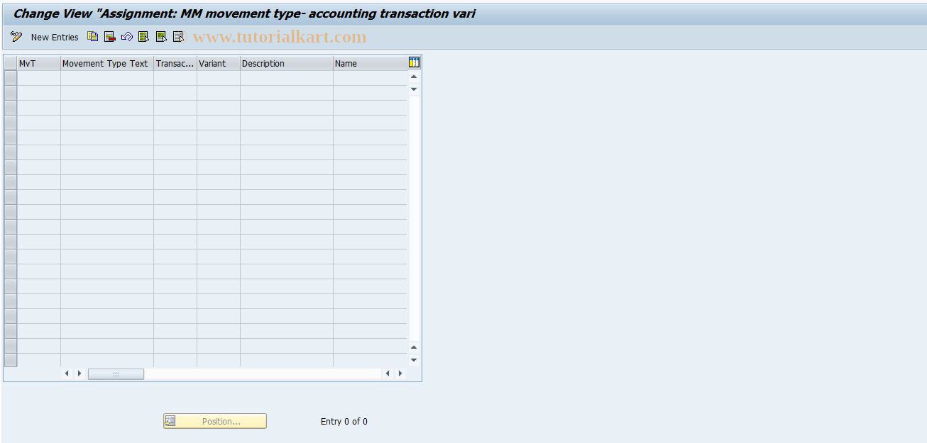 SAP TCode GSP_VZ2 - MM movem. type->process variants assgmt