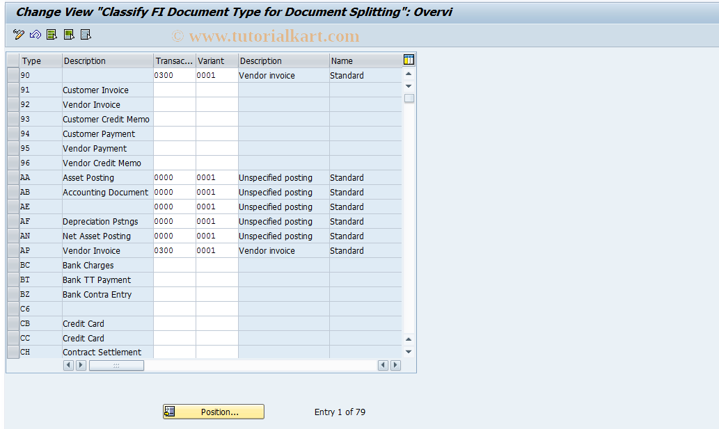 SAP TCode GSP_VZ3 - FI doc type->process variants assignment