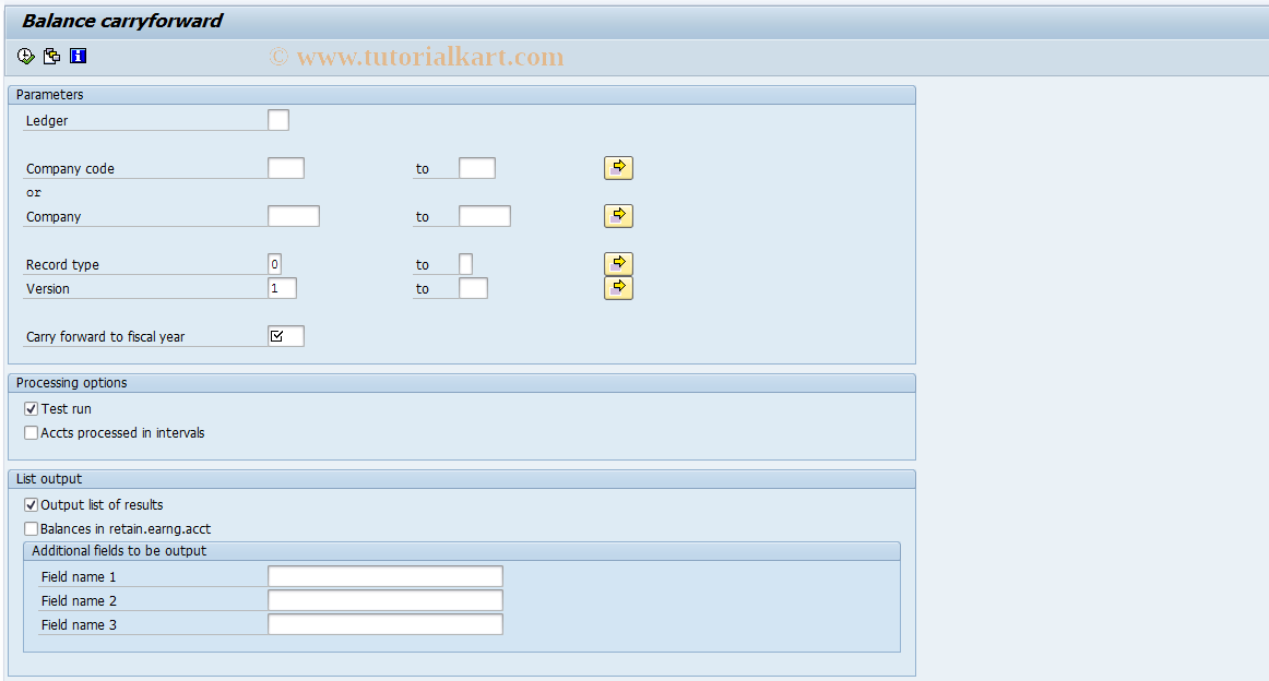 SAP TCode GVTR - FI-SL: Balance Carry Forward