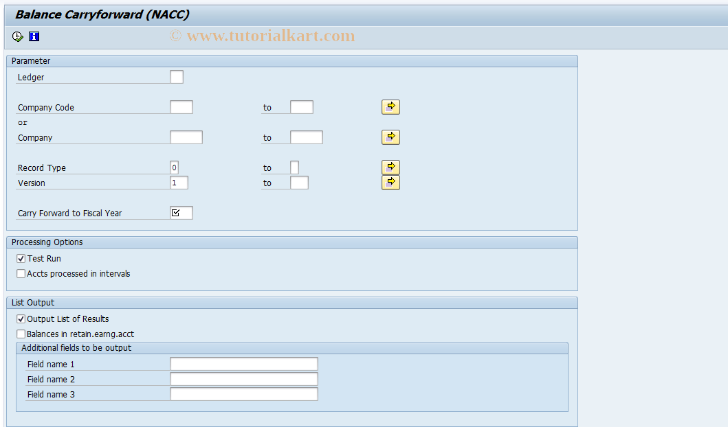 SAP TCode GVTR_NACC - FI-SL: Balance Carry Forward