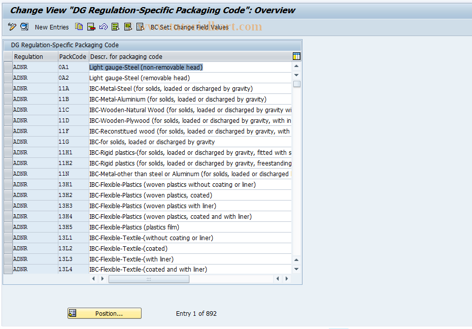 SAP TCode HMC7 - DG: Dialog DG Reg-Spec PackagingCode