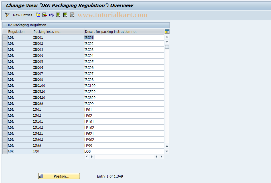 SAP TCode HMC9 - DG: Dialog Packaging Regulation