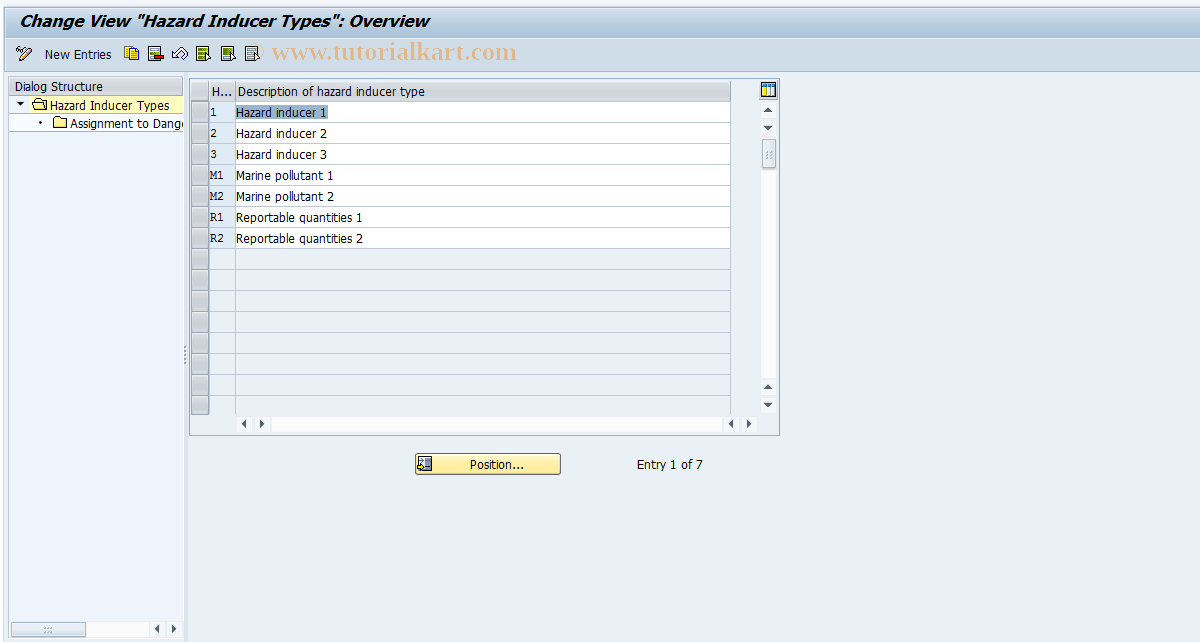 SAP TCode HMCA - EHS DGM: Hazard Inducer Types