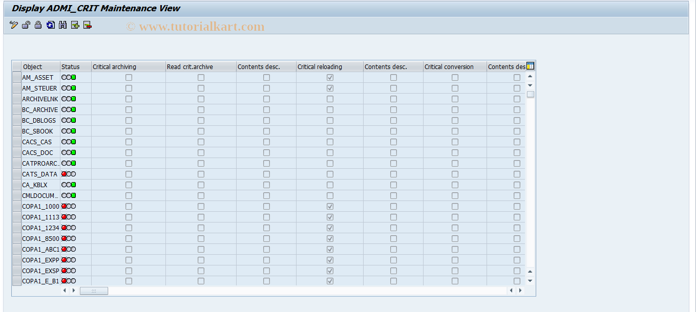 SAP TCode HOSH - Maintenance View for Table ADMI_CRIT