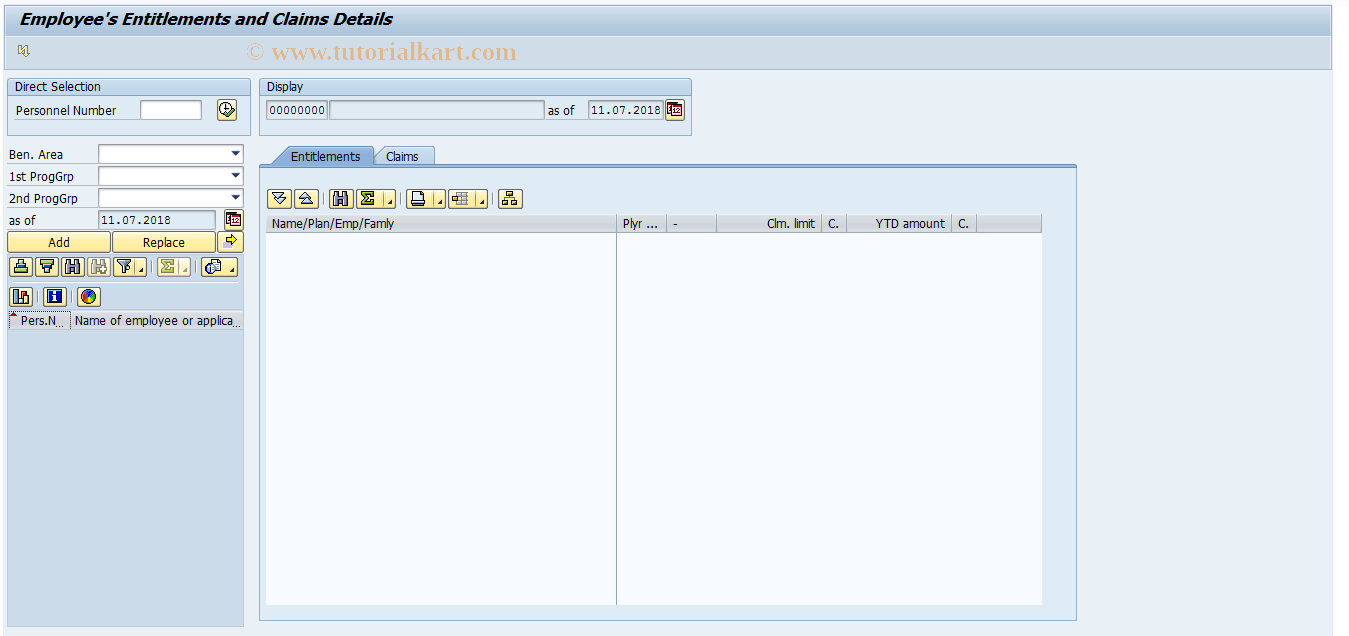 SAP TCode HRCLM0015 - Display Entitlements and Claims
