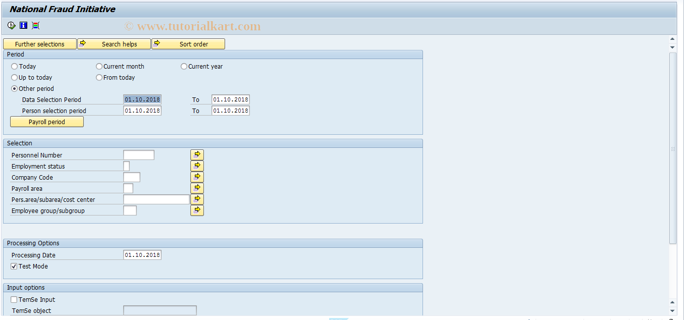 SAP TCode HRGPBS_NFI - National Fraud Initiative