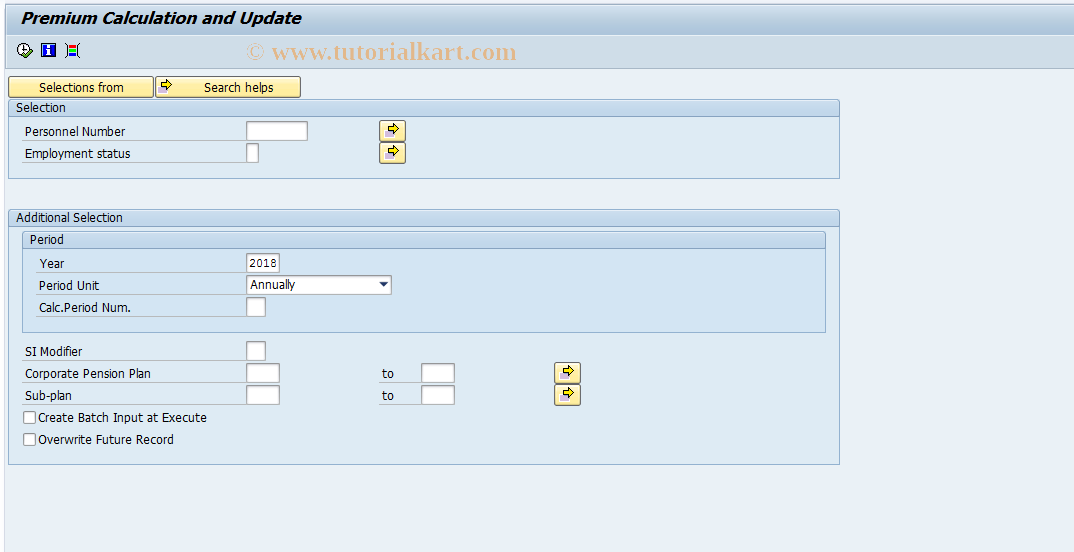 SAP TCode HRPADJP_CP_PRCAL - Tool: Premium calculation and update