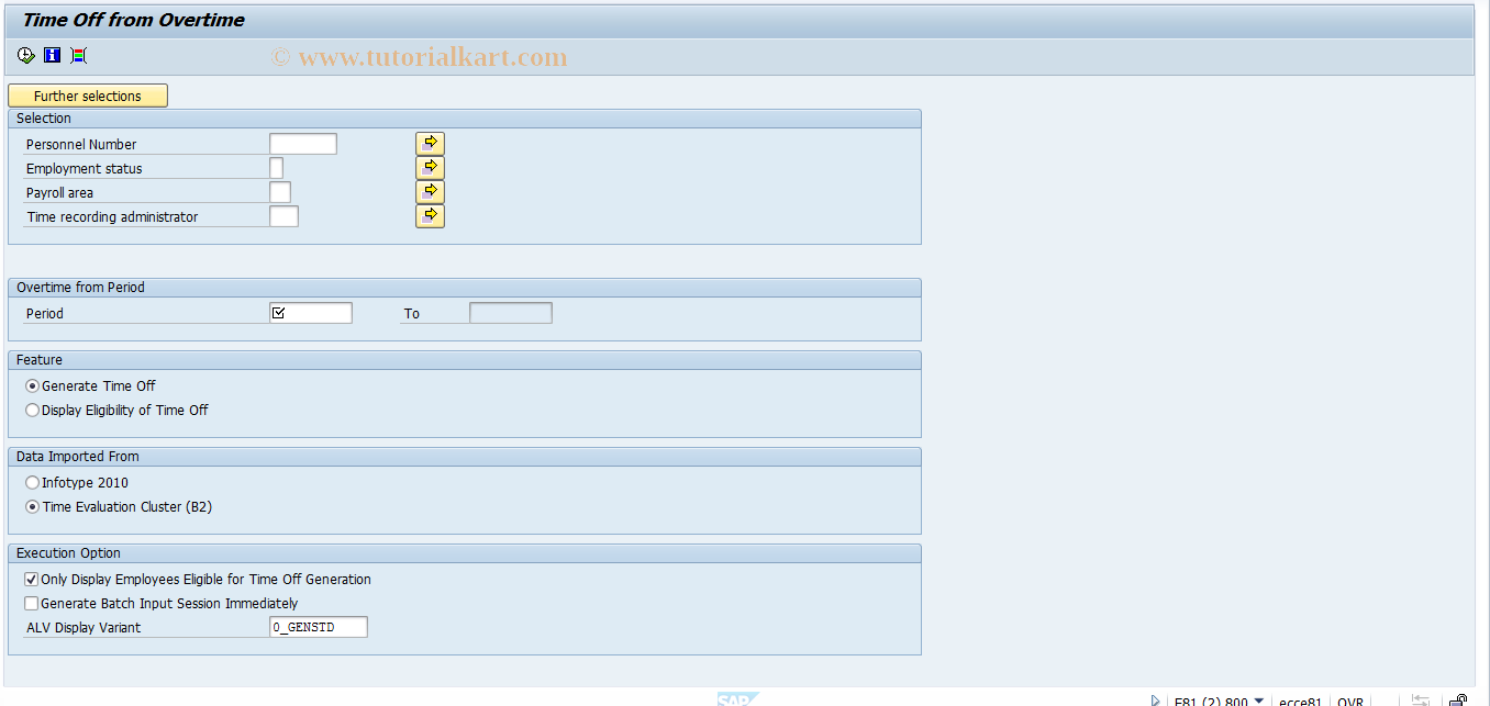 SAP TCode HRPADJP_LA_TIMEOFF - Time Off from Overtime