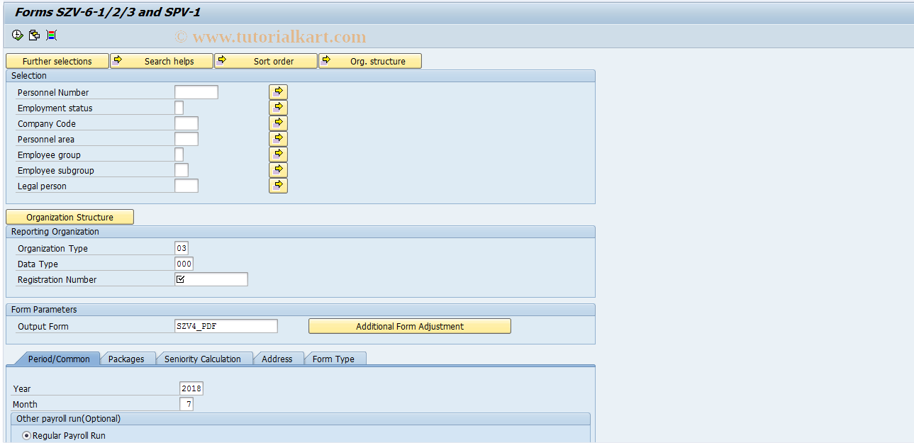 SAP TCode HRPADRUPFR - Forms SZV-6-1/2/3 and SPV-1