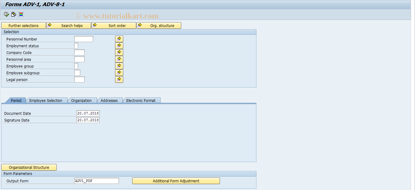 SAP TCode HRPADRUPFR_1 - Forms ADV-1, ADV-8-1