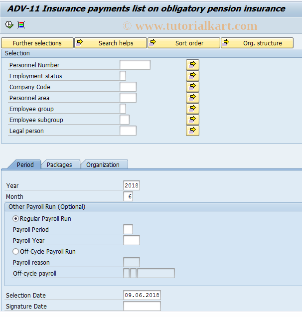 SAP TCode HRPADRUPFR_11 - ADV-11 Insurance payments list