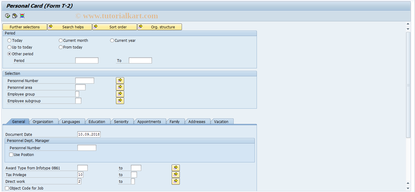 SAP TCode HRPADRUT2_2004 - Personal Card T-2