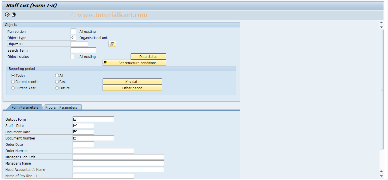 SAP TCode HRPADRU_HRULT3 - List of members of staff (Form T3)