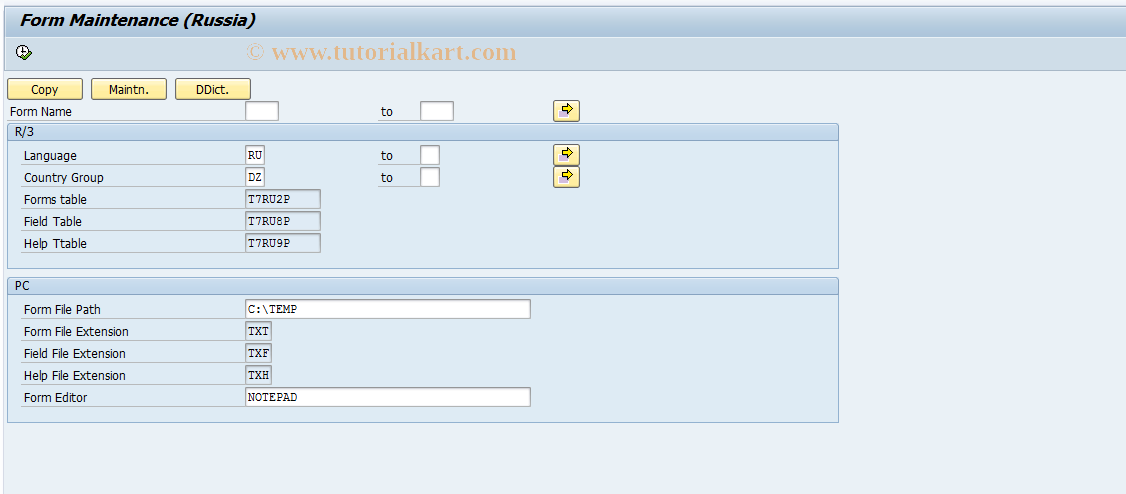 SAP TCode HRPADRU_RUFROMS - Maintaining special RU-Forms