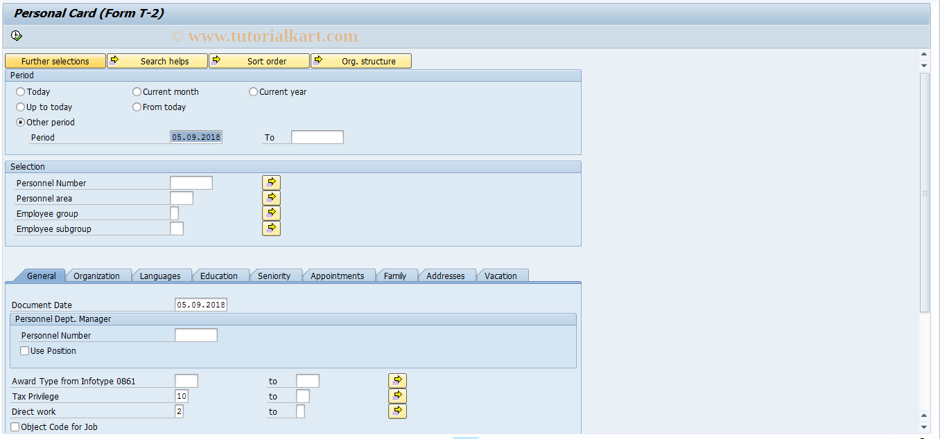 SAP TCode HRPADRU_T2 - Ò-2 Employee's personal card