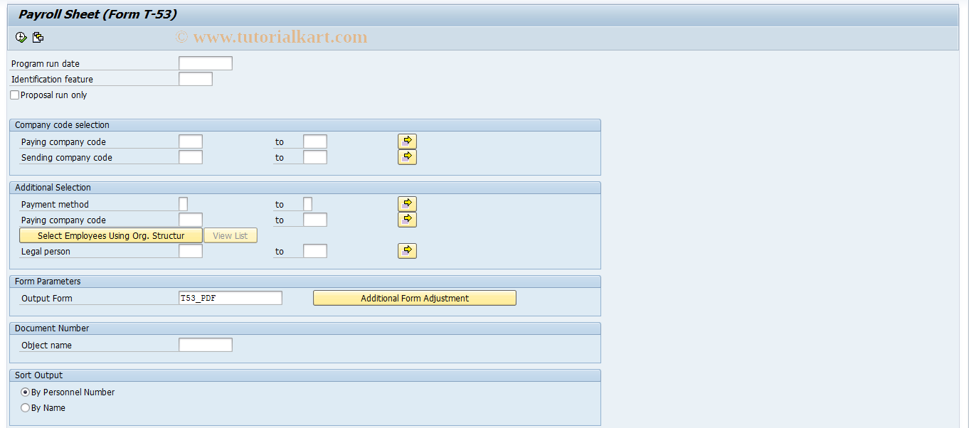 SAP TCode HRPADRU_T53 - T-53 Payroll sheet