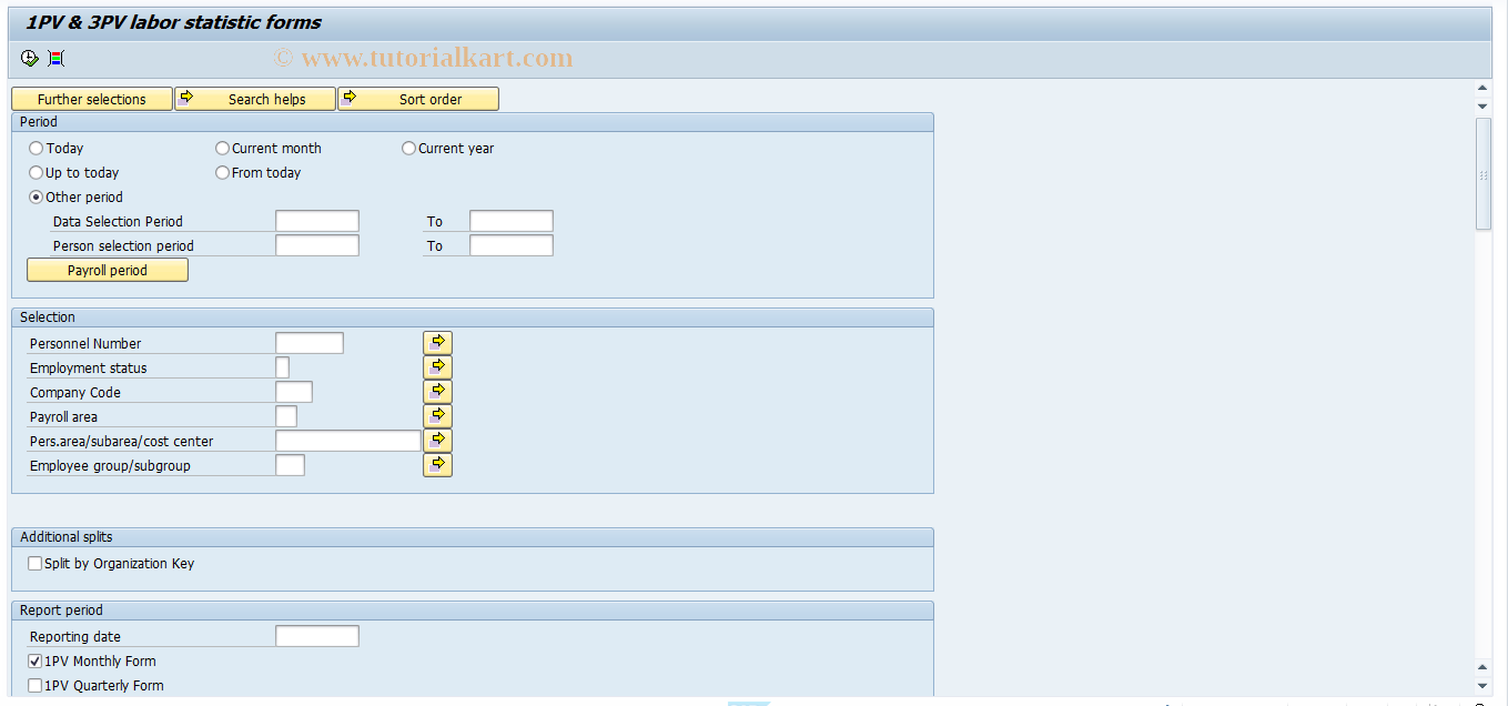 SAP TCode HRPADUA1PV - Statistic forms 1PV, 3PV