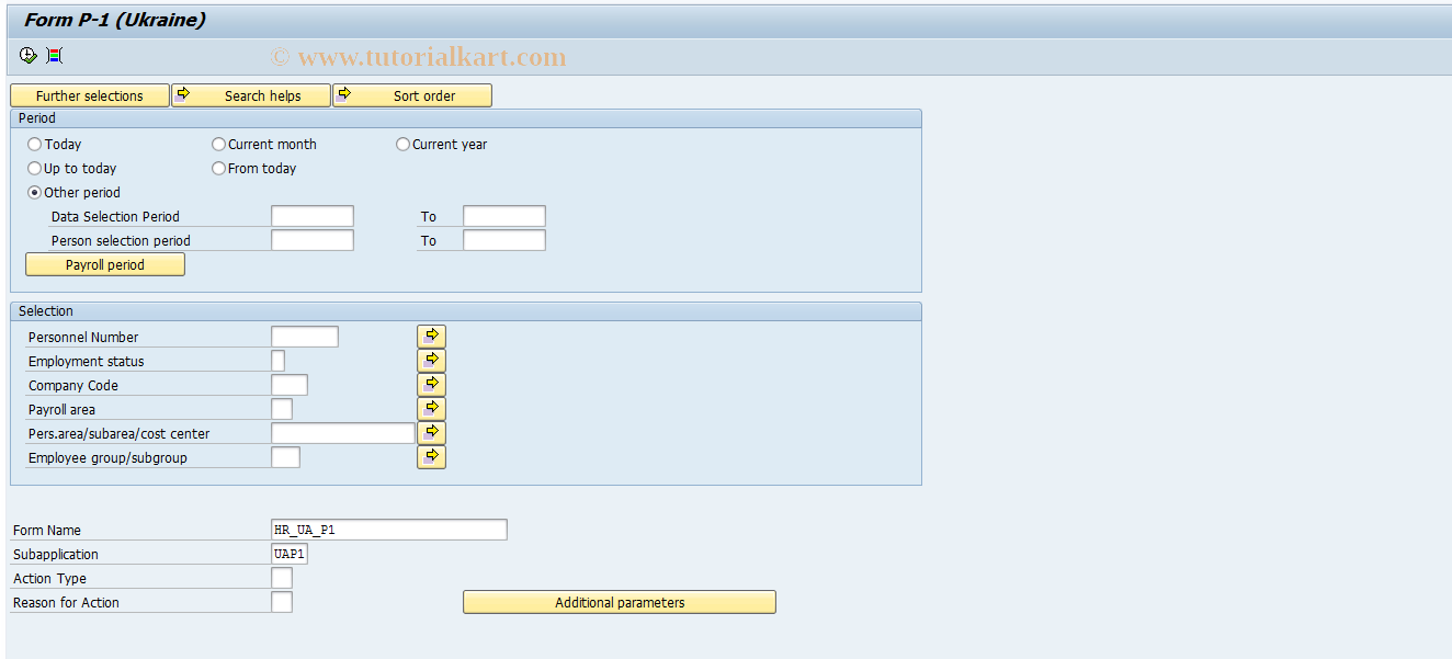 SAP TCode HRPADUAP1 - Order P-1, Entry