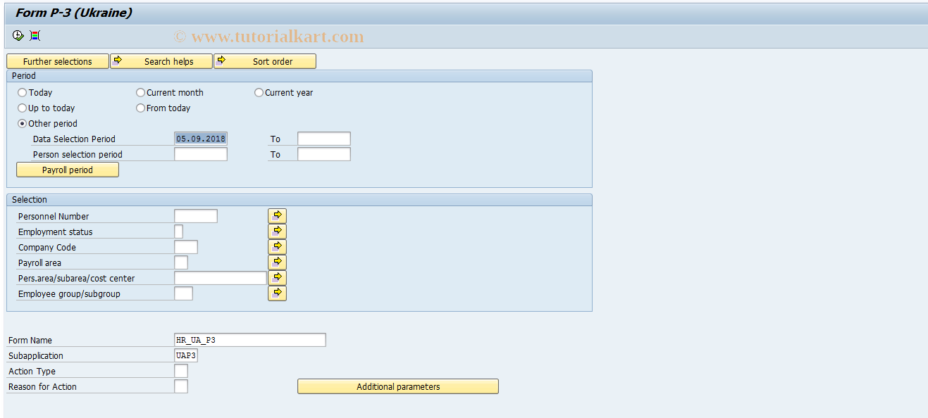 SAP TCode HRPADUAP3 - Order P-3, Vacation