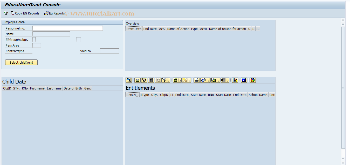 SAP TCode HRPADUNEDGR - Education Grant Maintenance