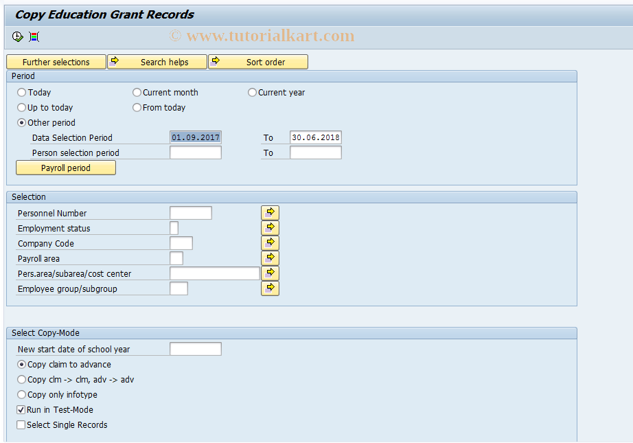 SAP TCode HRPADUNEDGRCOP - Copy Education Grant Records