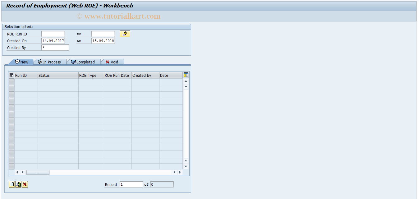 SAP TCode HRPAYCA_ROEWB - Record of Employment (ROE) Workbench