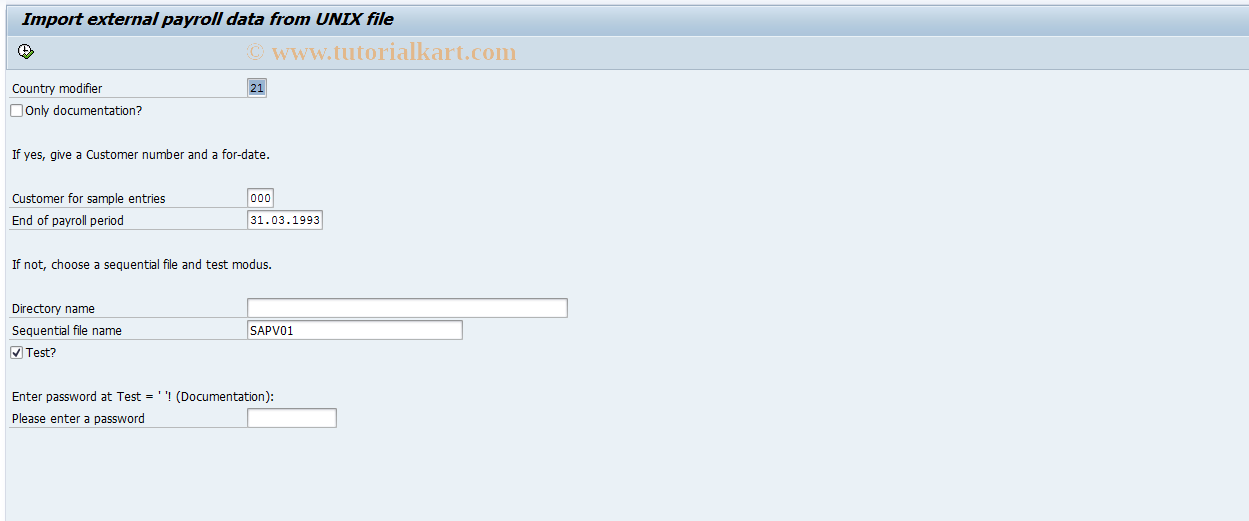 SAP TCode HRPAYHUTR0G - Import data of the previous year