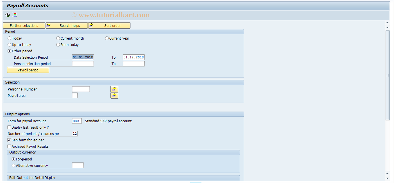 SAP TCode HRPAYRU_HRUCKTO0 - Lohnkonten