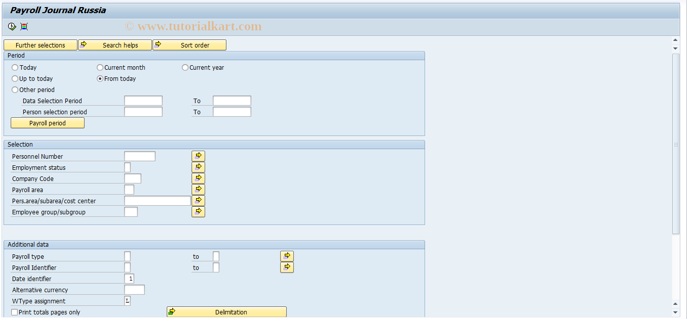 SAP TCode HRPAYRU_HRUCLJN0 - Payroll Journal - Russia