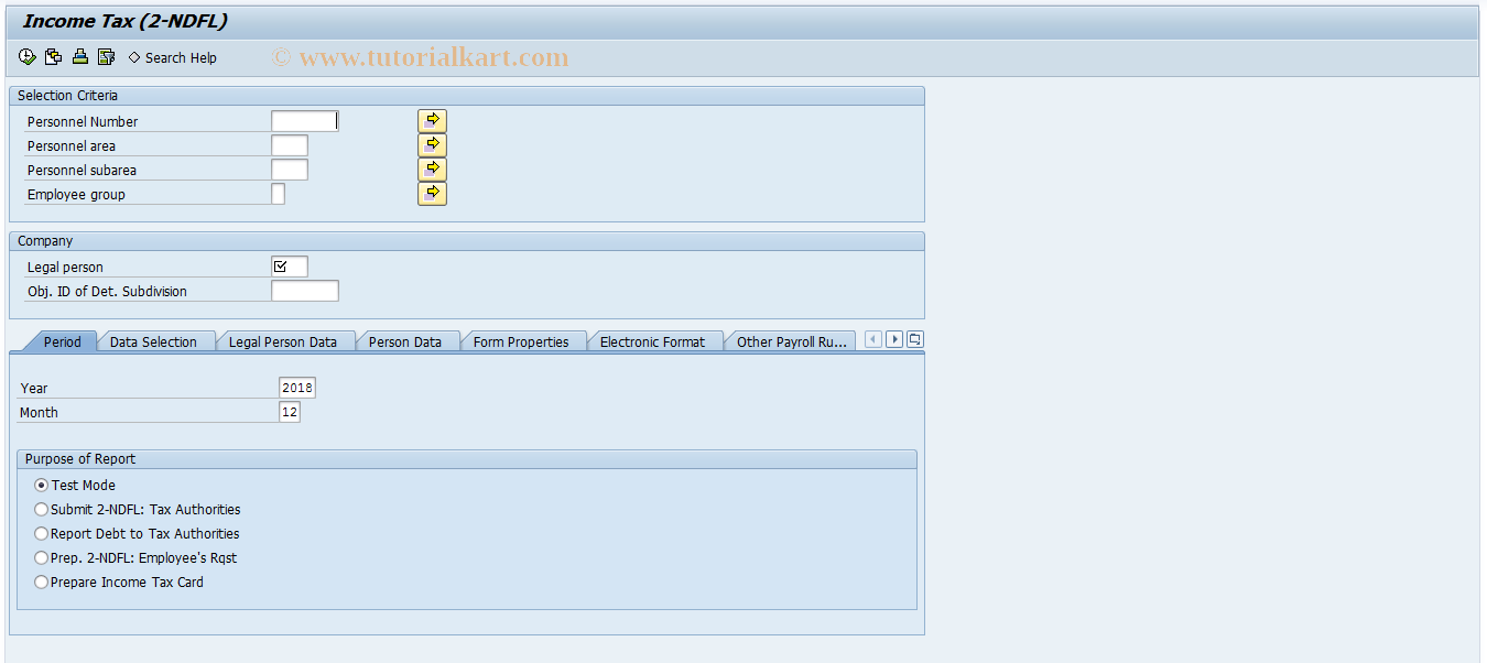 SAP TCode HRPAYRU_HRULNDFL - Income Tax (2-NDFL)
