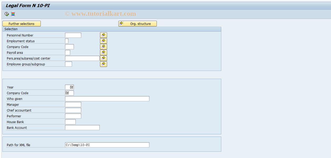 SAP TCode HRPAYUA10PI - Form 10-PI