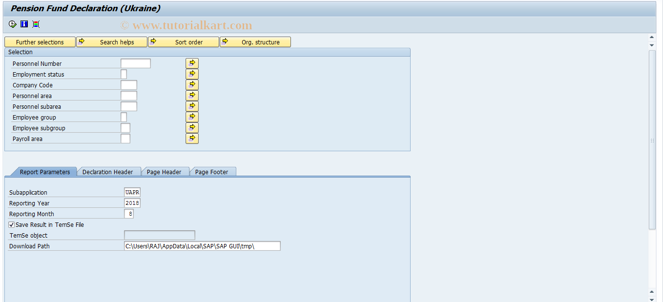 SAP TCode HRPAYUAPFD - Pension Fund Declaration