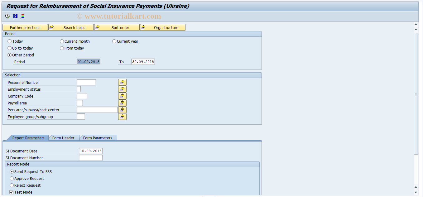 SAP TCode HRPAYUASIP0 - Request for Reimburs. of SI Payments