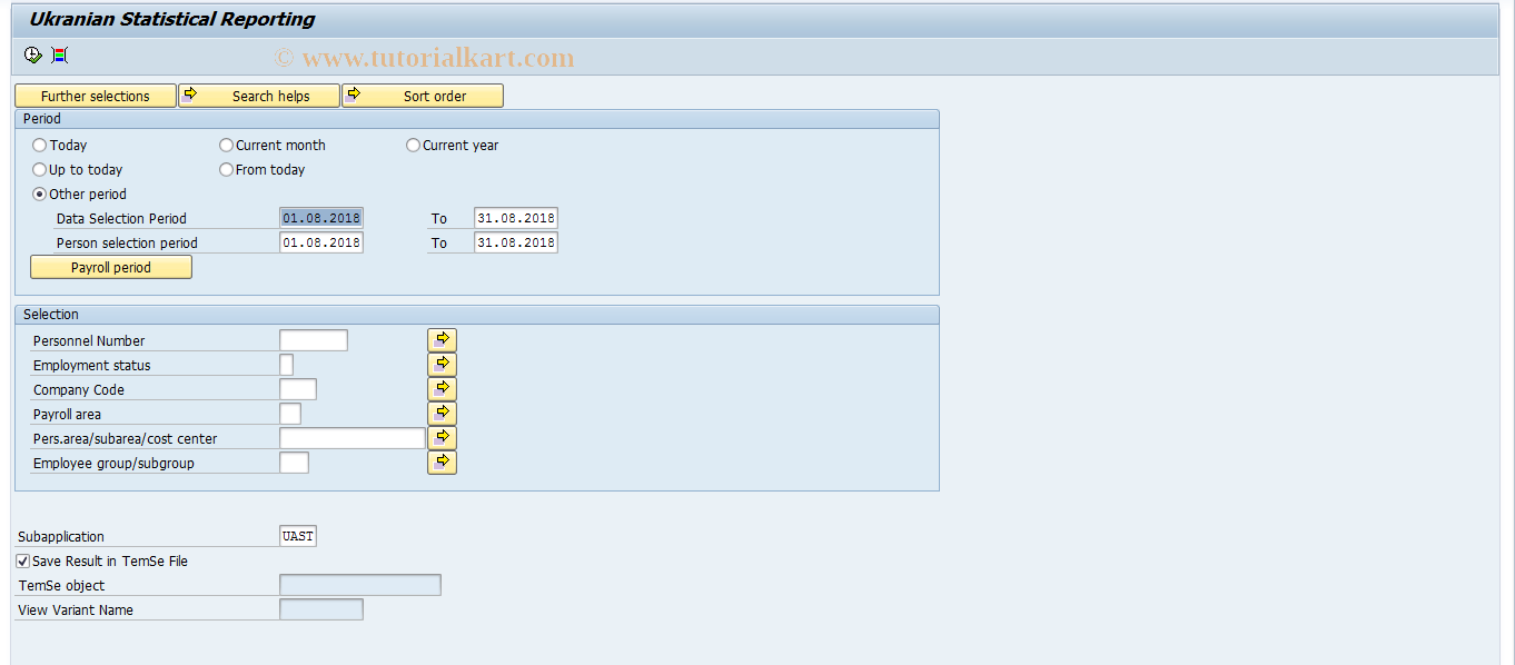 SAP TCode HRPAYUASTAT - Statistical Reporting