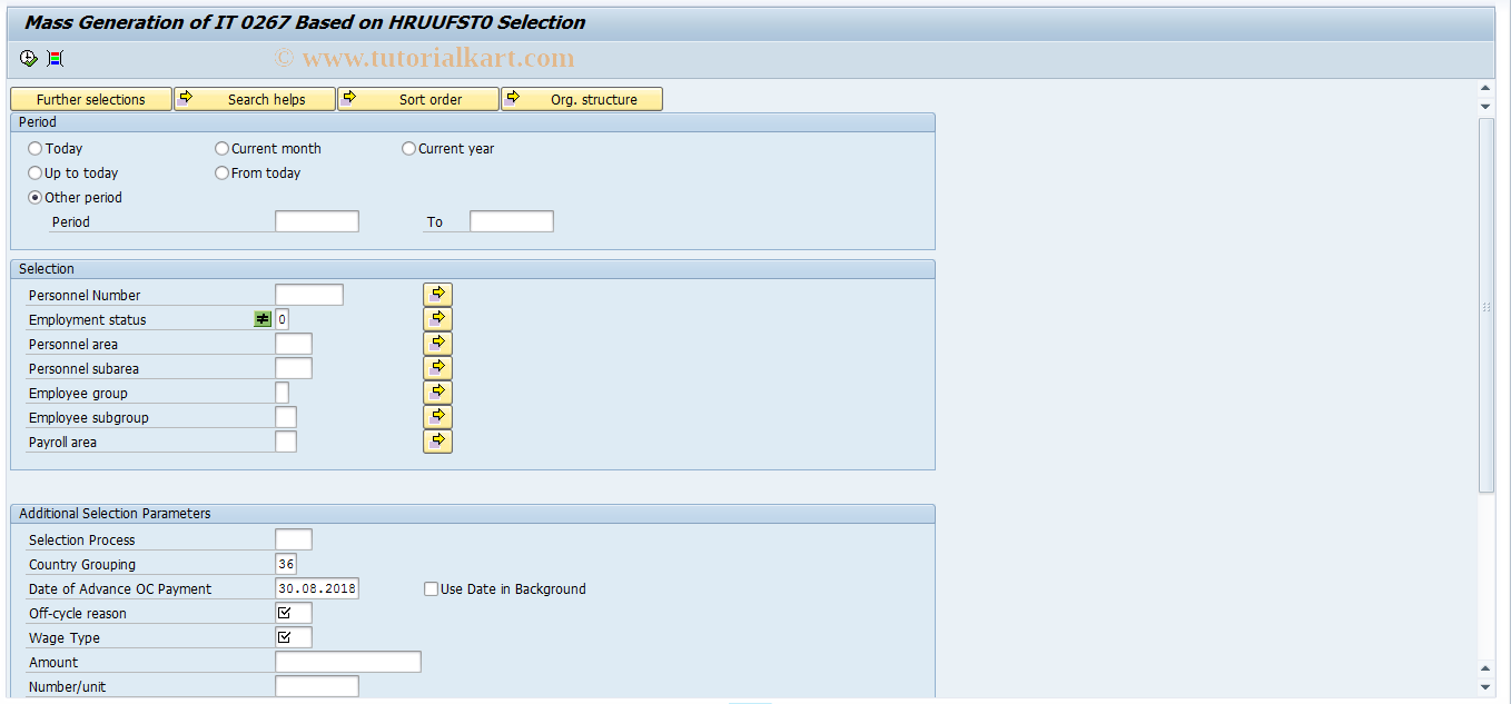 SAP TCode HRPAYUA_HRUUC0267 - Mass Generation of IT 0267 Records