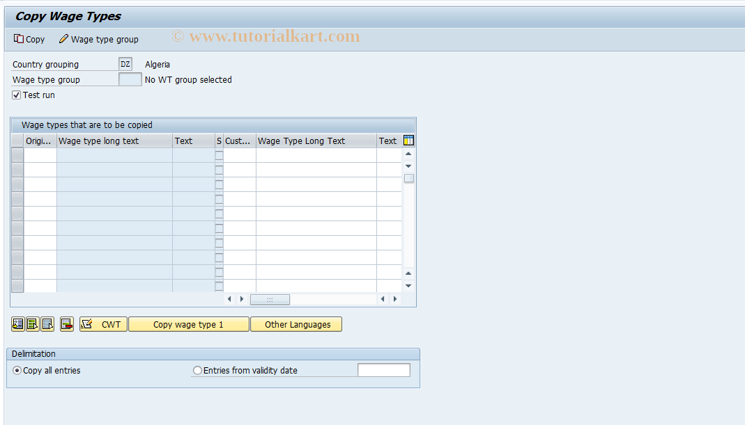 SAP TCode HRPAYUN_PU30 - UN: wage type maintenance