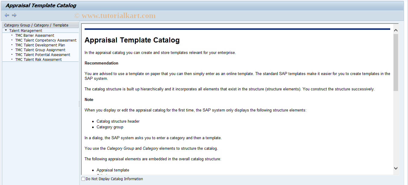 SAP TCode HRTMC_CATALOG_TMC - TMC Catalog for Appraisal Forms