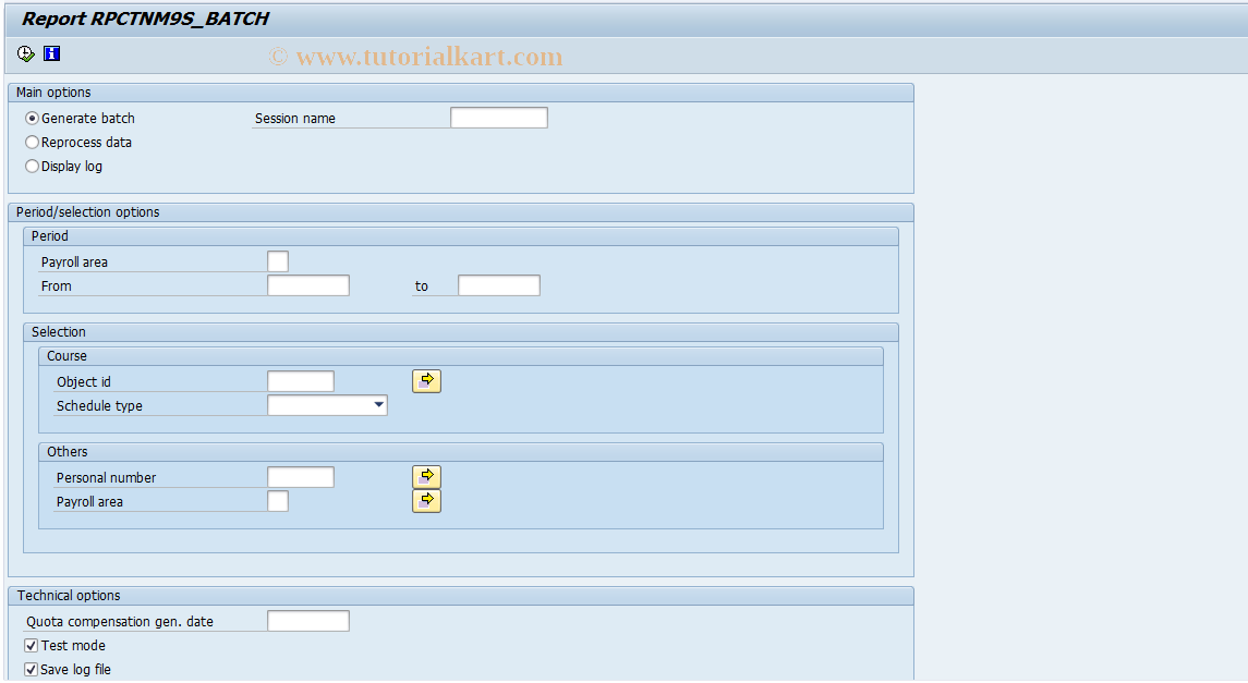 SAP TCode HRTNM00_BATCH_QUOTA - Gest. BF : gest. conting. batch inp.