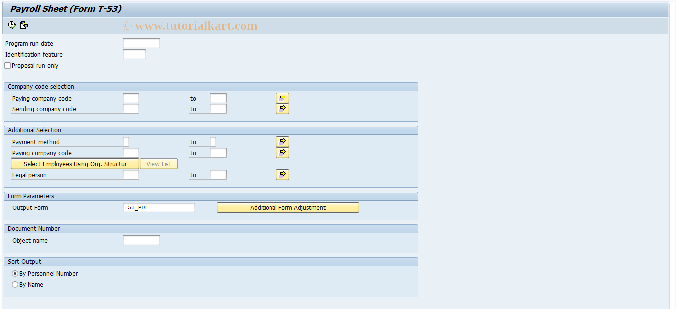 SAP TCode HRULT530 - Payroll Sheet (Form T-53)