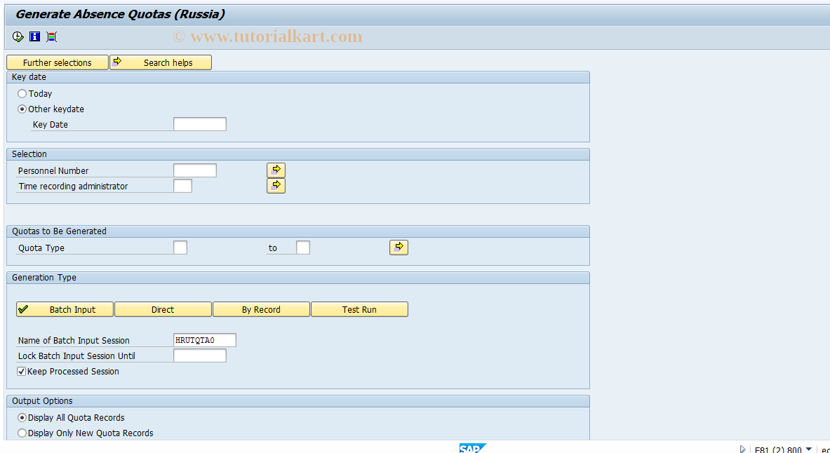 SAP TCode HRUTQTA0 - Generate Absence Quotas