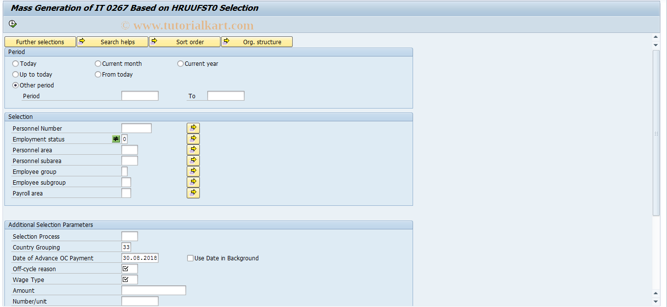 SAP TCode HRUU0267 - Mass Generation of IT 0267 Records