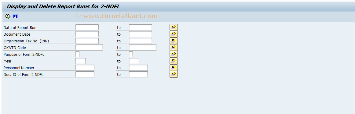 SAP TCode HRUUN2D0 - Display and Delete Runs (2-NDFL)