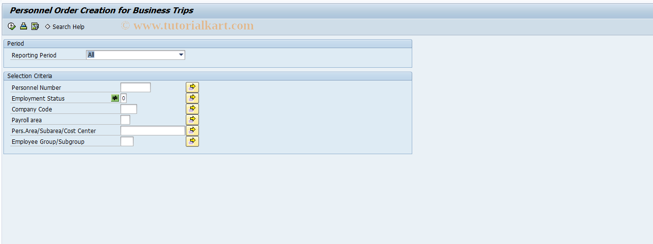 SAP TCode HRUUTRV0 - Personnel Order Creation for Trips