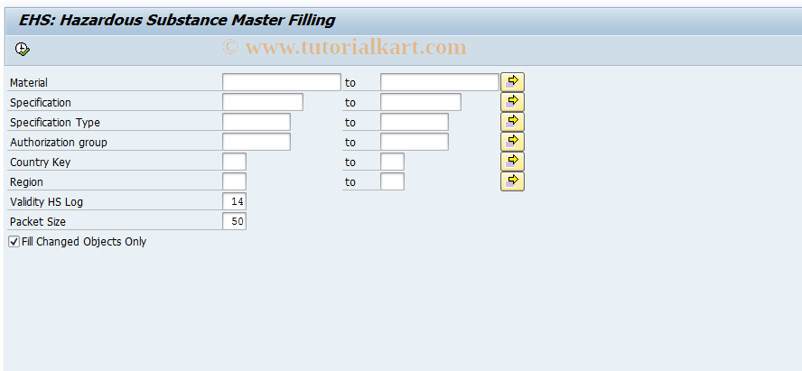 SAP TCode HSMR01 - EHS: Fill Hazardous Substance Master