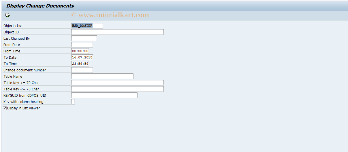 SAP TCode HSMR03 - EHS: Change Document Haz. Substance Master