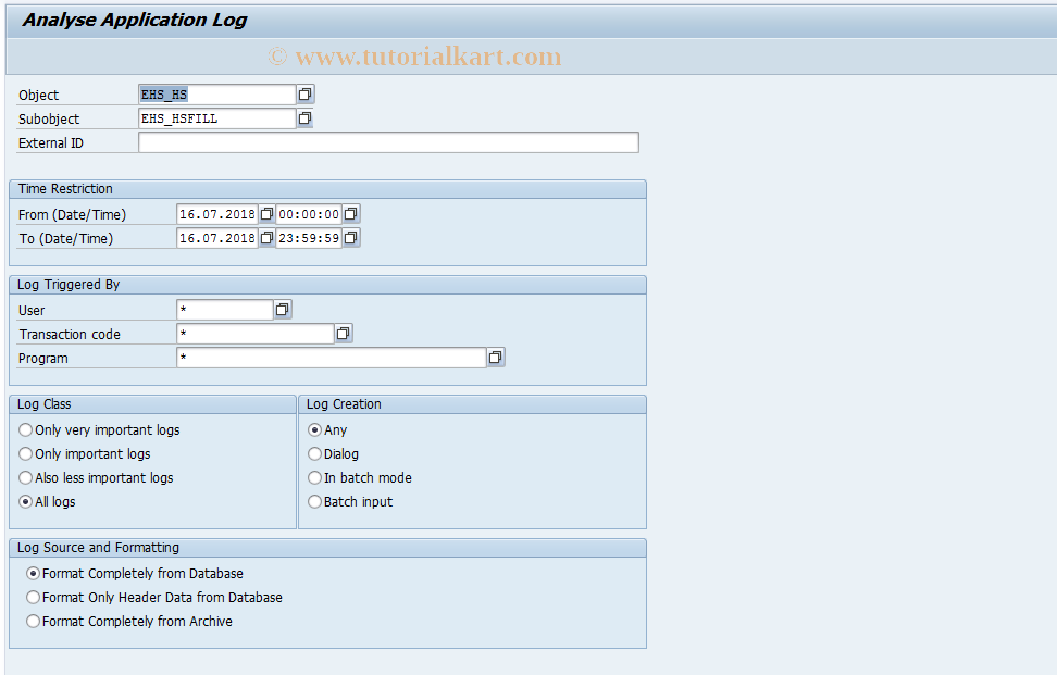 SAP TCode HSMR06 - EHS: Display Filling Log