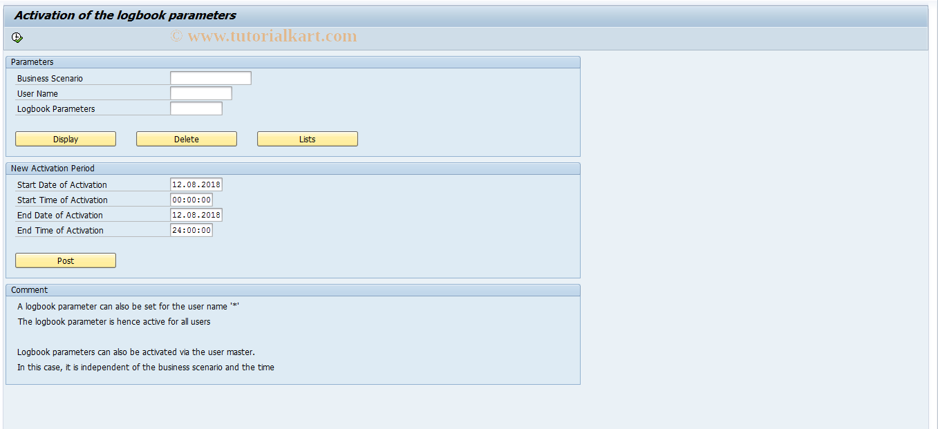 SAP TCode IAOMD - Logbook Parameters