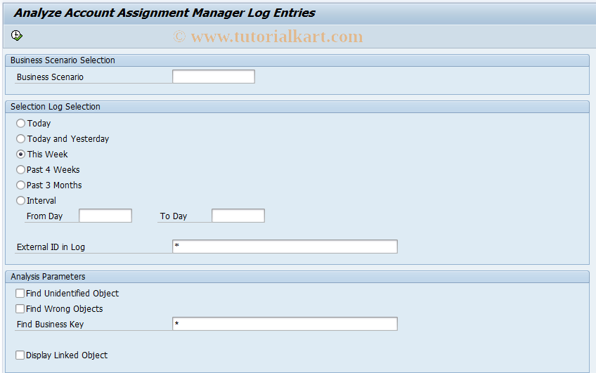 SAP TCode IAOMF - Account Assgmt Manager Logbook Analysis